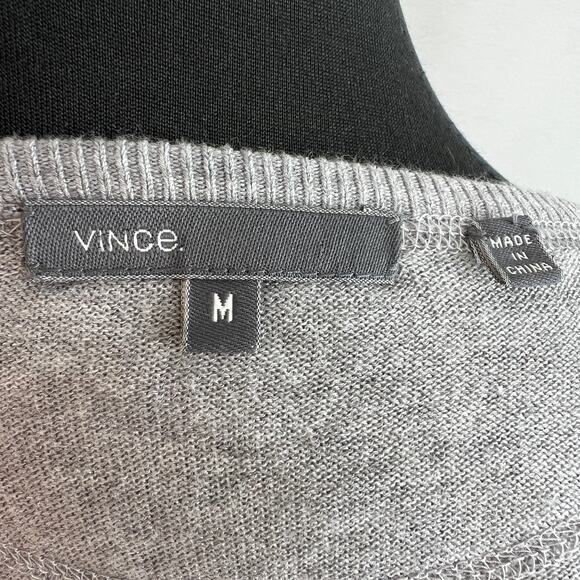 VINCE Gray Cashmere Blend Partial Button-Down 3/4 Sleeve Pullover Sweater Sz M - Picture 7 of 9